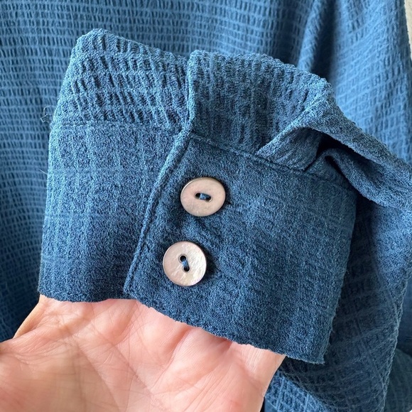 LOGO Lori Goldstein Long Sleeve Asymmetrical Teal Large Oversized Pockets Button - Picture 5 of 12